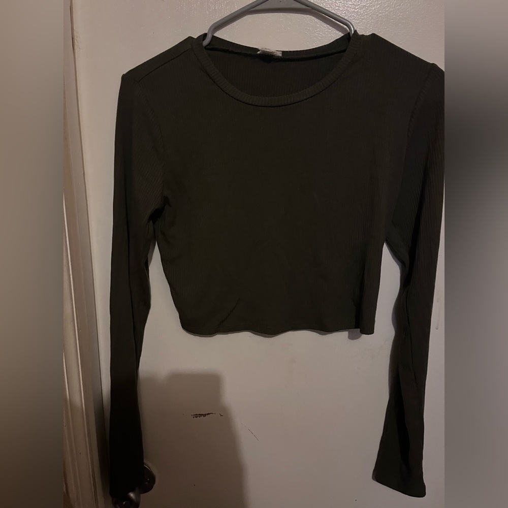 Garage Green Fitted Long Sleeve Crop Tee